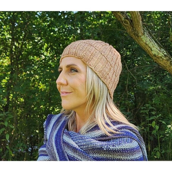 Handmade Accessories - HANDMADE Rib Knit Beige Gradient Beanie Toboggan Hat Cap Unisex Women's Men's